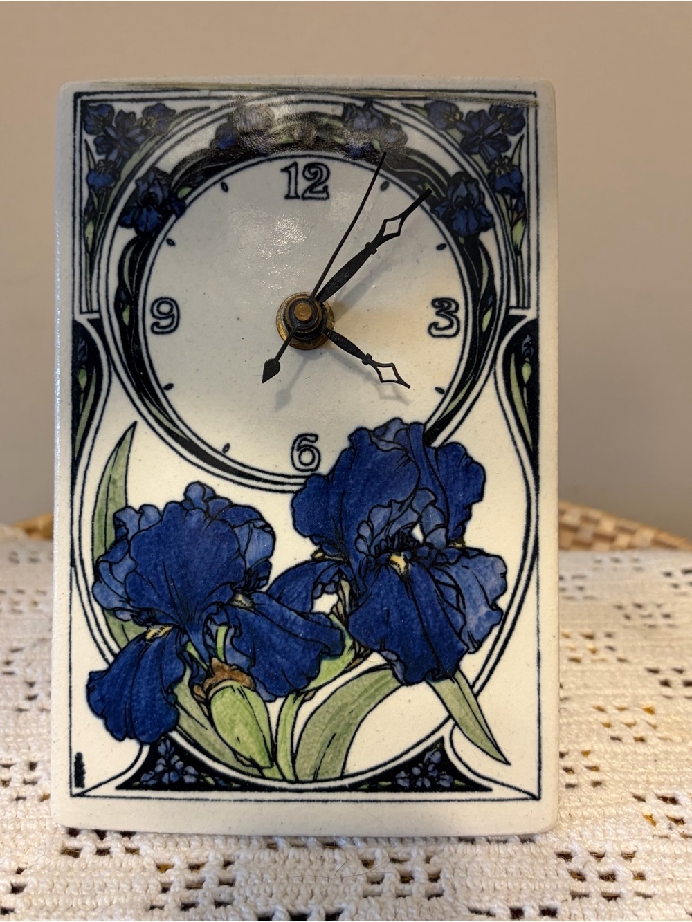 Santa Barbara Ceramic Design Tile Iris Art Nouveau Vintage Wall or Table Clock
